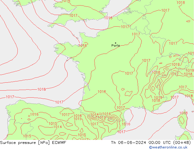 Surface pressure ECMWF Th 06.06.2024 00 UTC