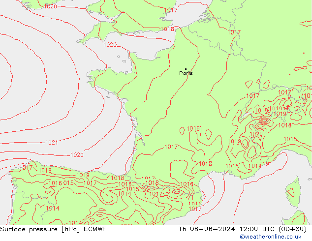 pressão do solo ECMWF Qui 06.06.2024 12 UTC