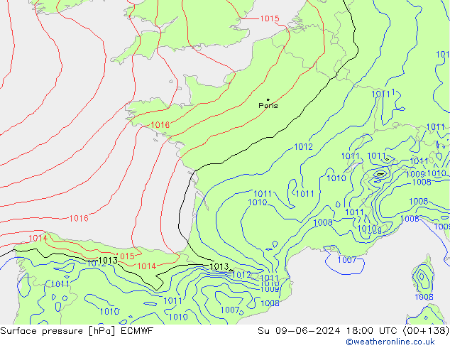 Pressione al suolo ECMWF dom 09.06.2024 18 UTC