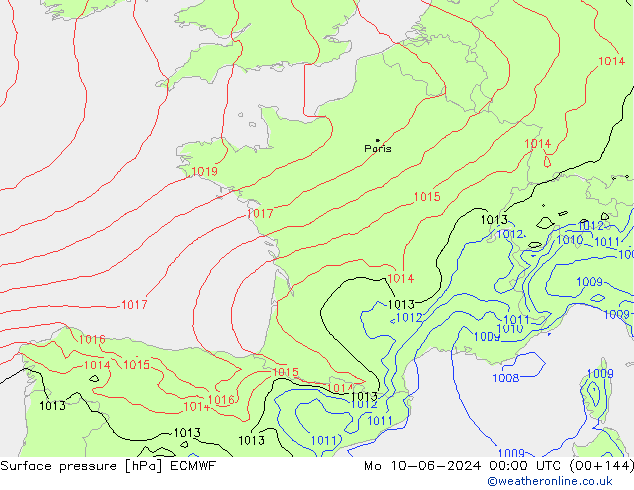 Atmosférický tlak ECMWF Po 10.06.2024 00 UTC