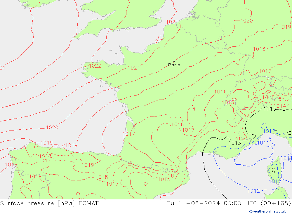 pression de l'air ECMWF mar 11.06.2024 00 UTC