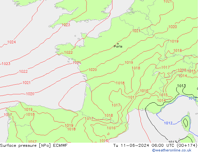 приземное давление ECMWF вт 11.06.2024 06 UTC