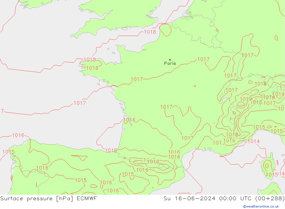 pression de l'air ECMWF dim 16.06.2024 00 UTC