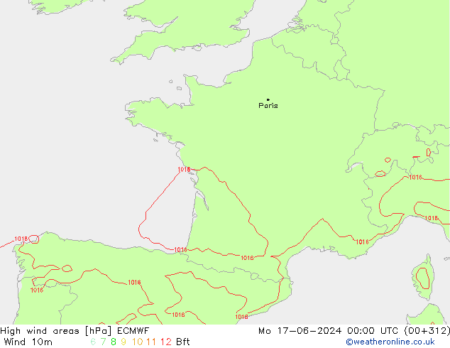 High wind areas ECMWF  17.06.2024 00 UTC