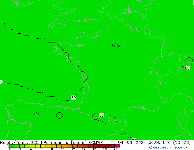 Height/Temp. 925 hPa ECMWF Tu 04.06.2024 06 UTC