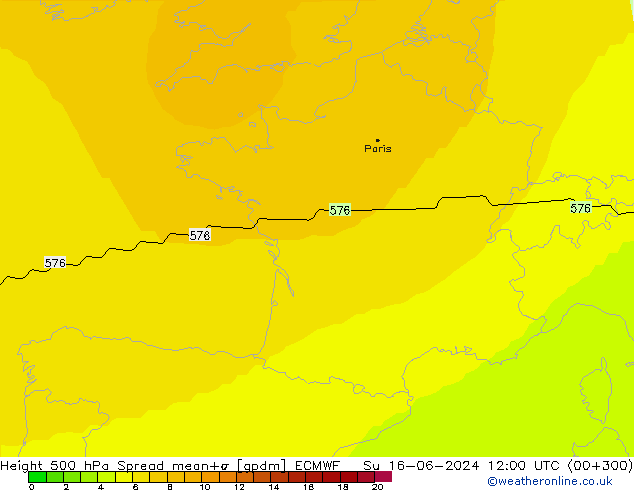 Height 500 hPa Spread ECMWF dom 16.06.2024 12 UTC