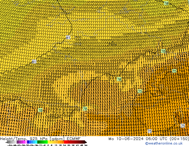 Hoogte/Temp. 925 hPa ECMWF ma 10.06.2024 06 UTC