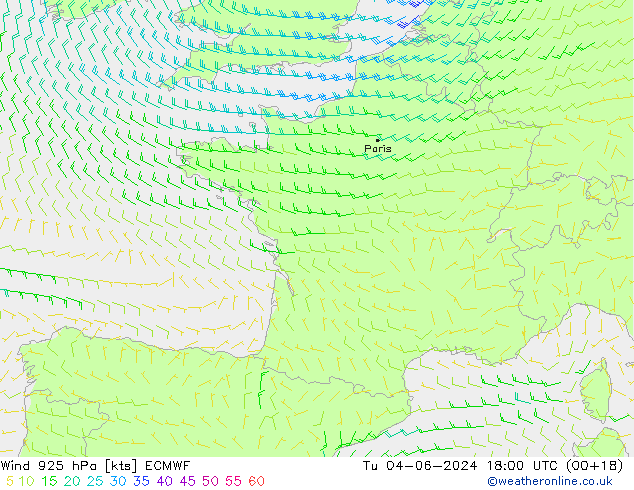 Wind 925 hPa ECMWF Tu 04.06.2024 18 UTC