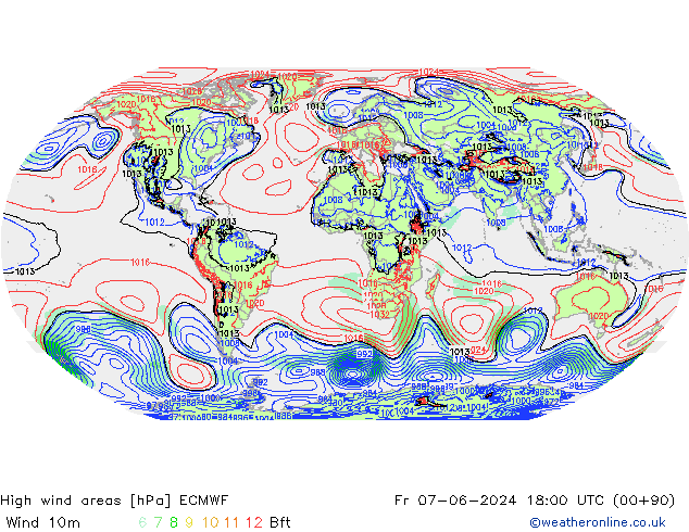 High wind areas ECMWF пт 07.06.2024 18 UTC