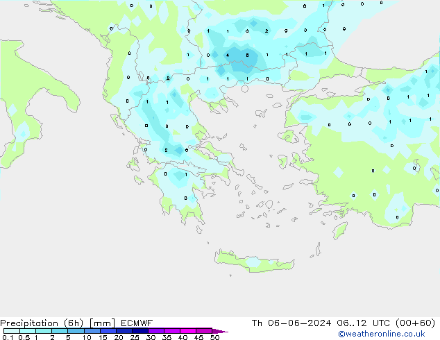 Precipitation (6h) ECMWF Th 06.06.2024 12 UTC