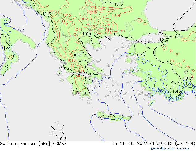 Surface pressure ECMWF Tu 11.06.2024 06 UTC