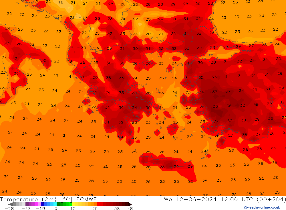 Temperatura (2m) ECMWF Qua 12.06.2024 12 UTC