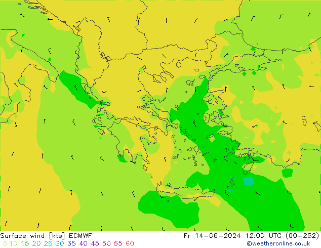 Surface wind ECMWF Pá 14.06.2024 12 UTC