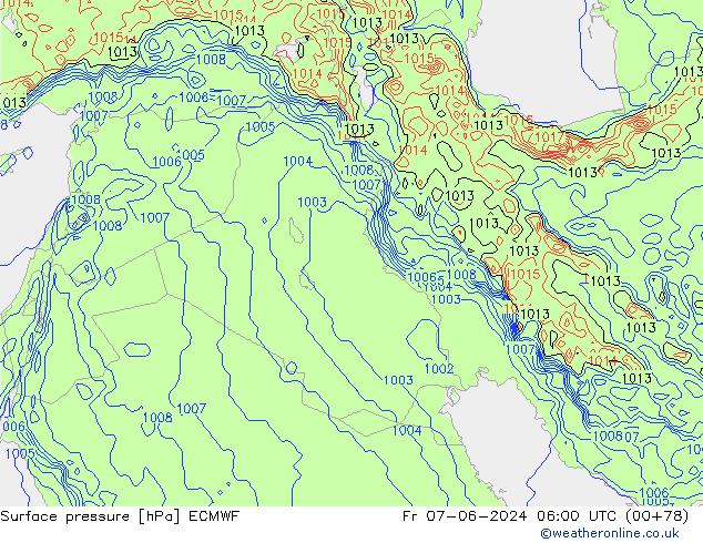 Luchtdruk (Grond) ECMWF vr 07.06.2024 06 UTC