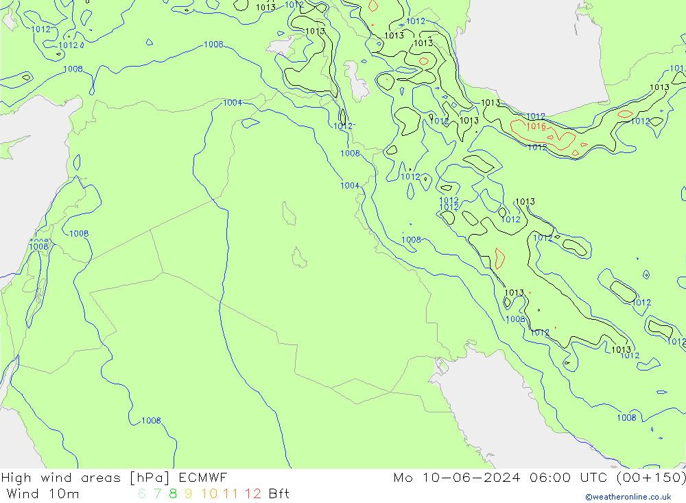 High wind areas ECMWF Mo 10.06.2024 06 UTC