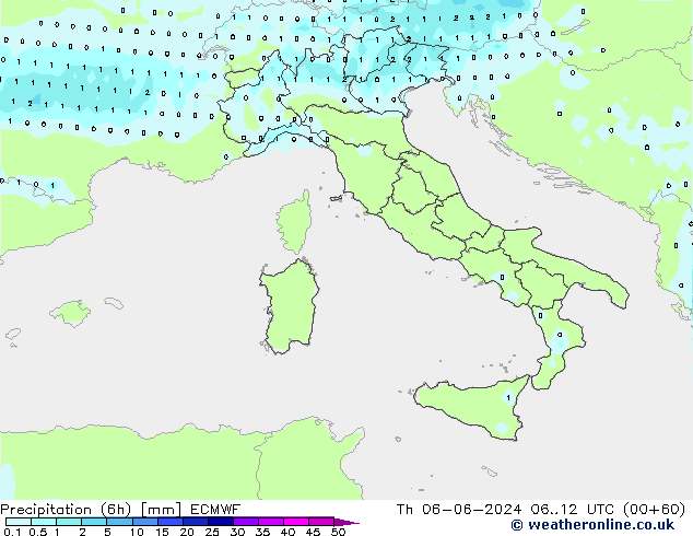 Precipitação (6h) ECMWF Qui 06.06.2024 12 UTC