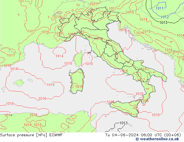 Surface pressure ECMWF Tu 04.06.2024 06 UTC