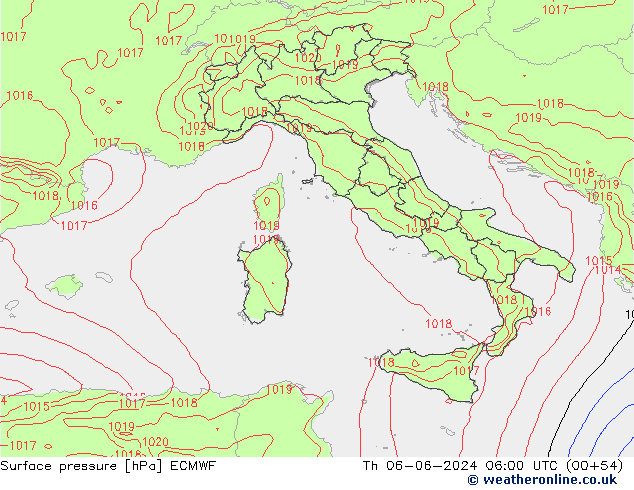 Surface pressure ECMWF Th 06.06.2024 06 UTC