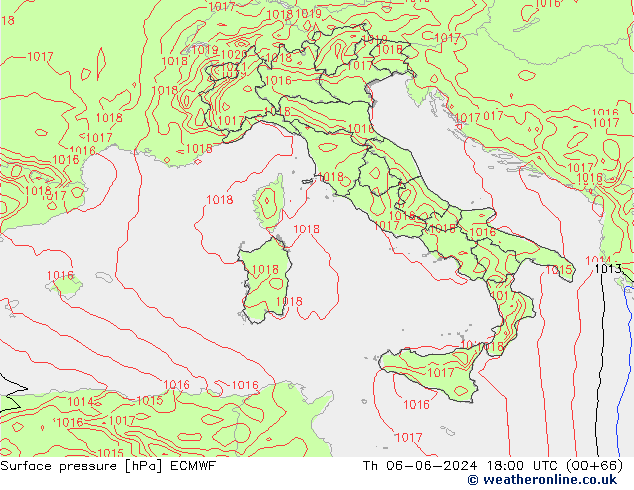 Surface pressure ECMWF Th 06.06.2024 18 UTC