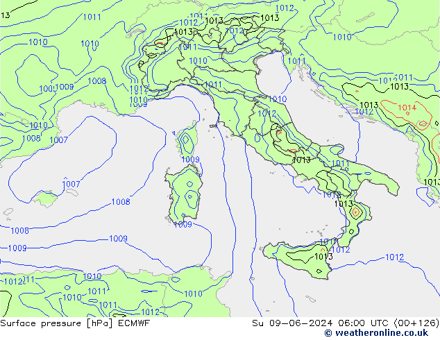 Presión superficial ECMWF dom 09.06.2024 06 UTC