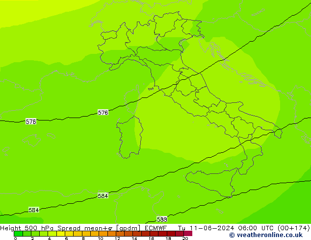 Height 500 hPa Spread ECMWF mar 11.06.2024 06 UTC