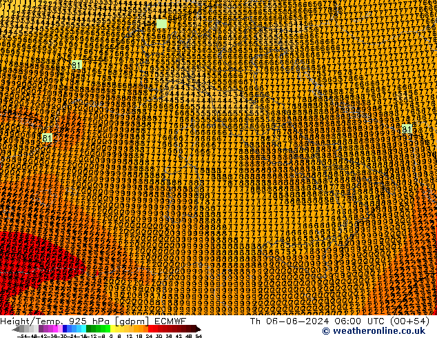 Height/Temp. 925 hPa ECMWF Th 06.06.2024 06 UTC