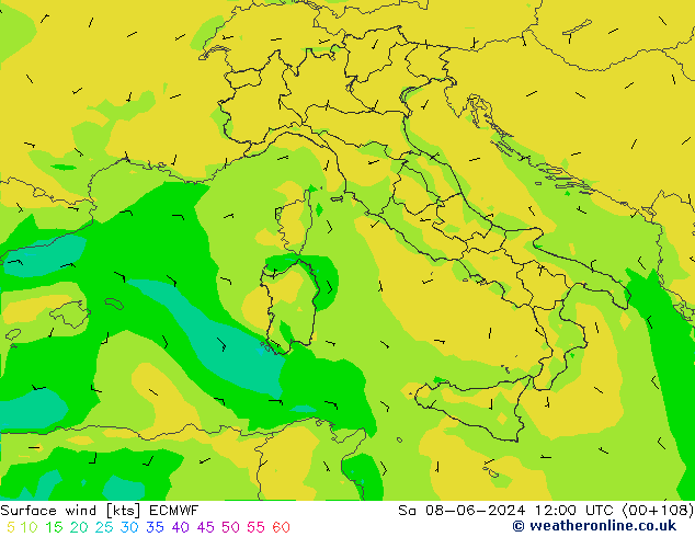 Vento 10 m ECMWF Sáb 08.06.2024 12 UTC