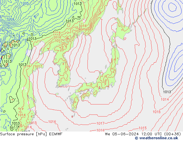 Luchtdruk (Grond) ECMWF wo 05.06.2024 12 UTC