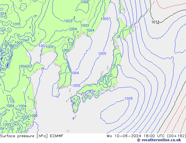 Surface pressure ECMWF Mo 10.06.2024 18 UTC