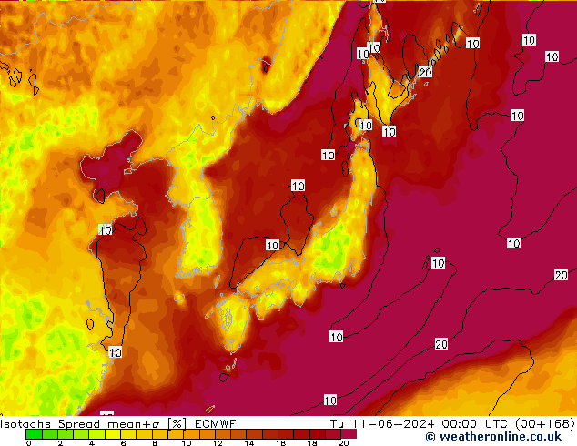 Izotacha Spread ECMWF wto. 11.06.2024 00 UTC