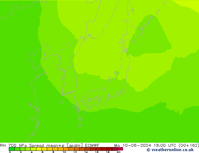 RH 700 гПа Spread ECMWF пн 10.06.2024 18 UTC