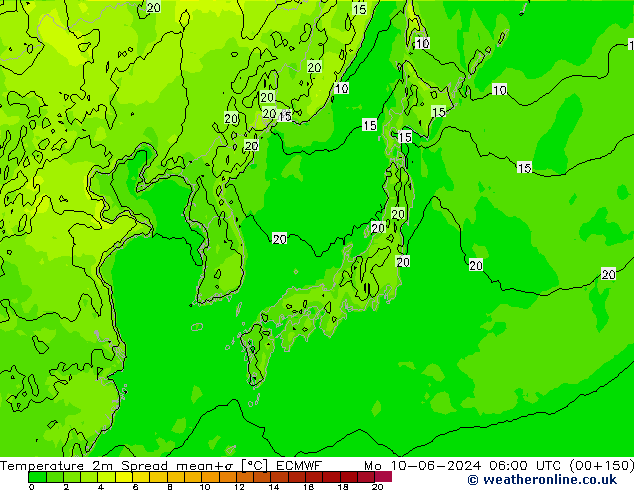 Temperatura 2m Spread ECMWF lun 10.06.2024 06 UTC