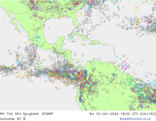 RH 700 hPa Spaghetti ECMWF lun 10.06.2024 18 UTC