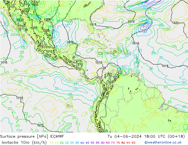 Eşrüzgar Hızları (km/sa) ECMWF Sa 04.06.2024 18 UTC