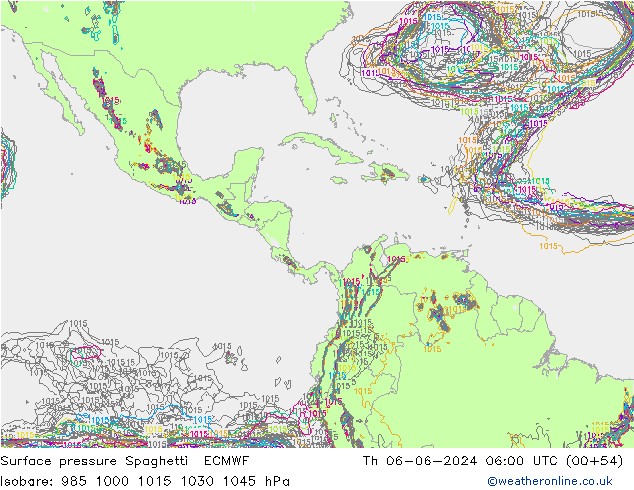 Pressione al suolo Spaghetti ECMWF gio 06.06.2024 06 UTC