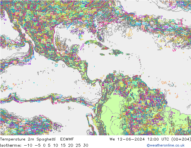 Temperature 2m Spaghetti ECMWF We 12.06.2024 12 UTC