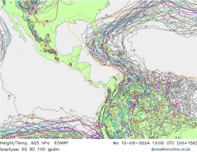 Height/Temp. 925 hPa ECMWF pon. 10.06.2024 12 UTC