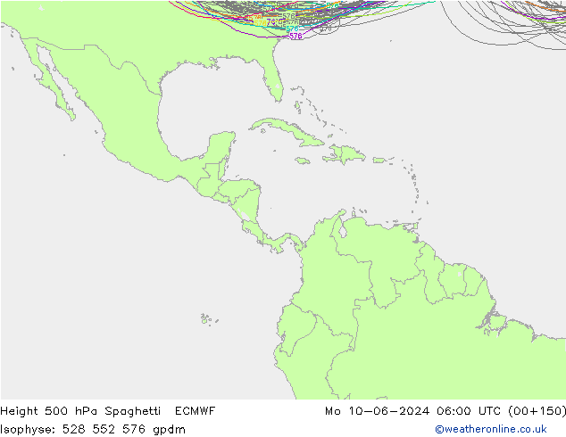 Height 500 hPa Spaghetti ECMWF Mo 10.06.2024 06 UTC