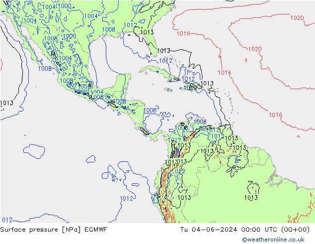 pressão do solo ECMWF Ter 04.06.2024 00 UTC