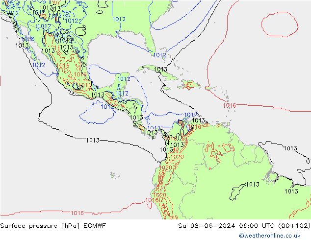 Surface pressure ECMWF Sa 08.06.2024 06 UTC