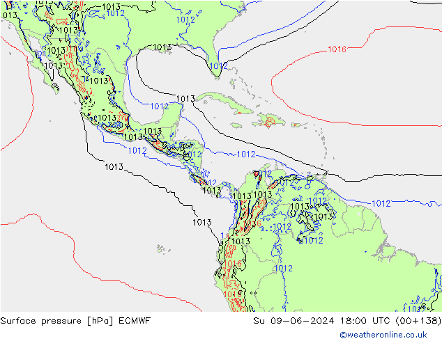 pressão do solo ECMWF Dom 09.06.2024 18 UTC