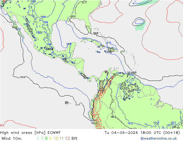 yüksek rüzgarlı alanlar ECMWF Sa 04.06.2024 18 UTC