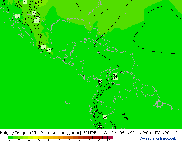 Height/Temp. 925 hPa ECMWF sab 08.06.2024 00 UTC