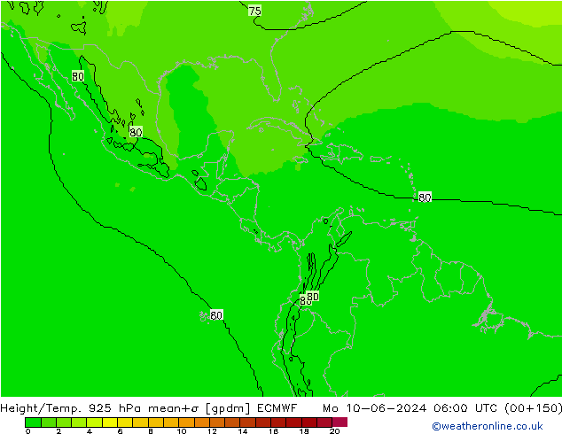 Height/Temp. 925 hPa ECMWF pon. 10.06.2024 06 UTC