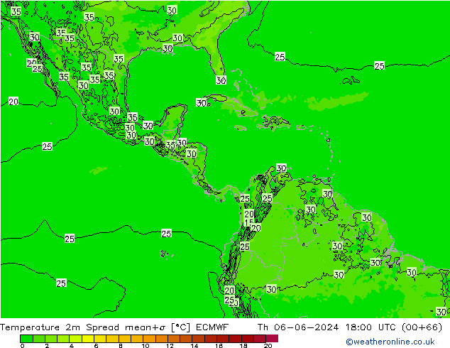 Temperature 2m Spread ECMWF Th 06.06.2024 18 UTC