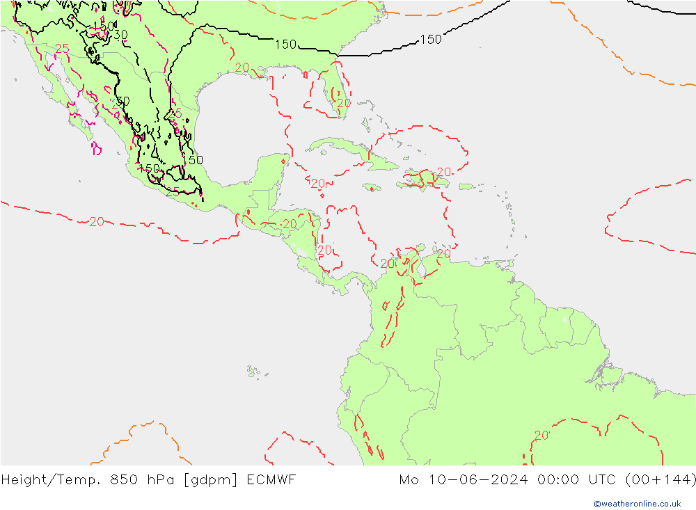 Géop./Temp. 850 hPa ECMWF lun 10.06.2024 00 UTC