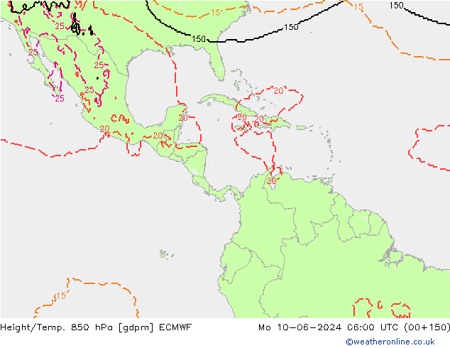 Height/Temp. 850 hPa ECMWF Mo 10.06.2024 06 UTC