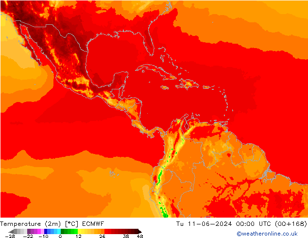 Temperatuurkaart (2m) ECMWF di 11.06.2024 00 UTC