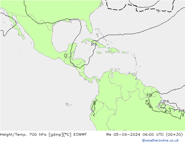 Height/Temp. 700 hPa ECMWF Qua 05.06.2024 06 UTC