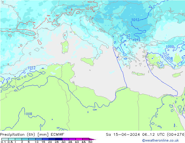 Precipitazione (6h) ECMWF sab 15.06.2024 12 UTC